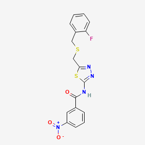 molecular formula C17H13FN4O3S2 B11668780 N-(5-{[(2-fluorobenzyl)sulfanyl]methyl}-1,3,4-thiadiazol-2-yl)-3-nitrobenzamide 