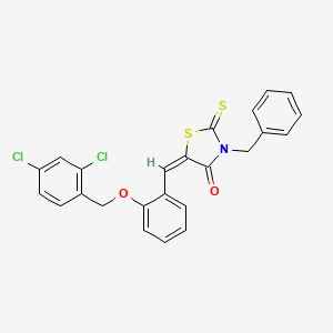 molecular formula C24H17Cl2NO2S2 B11668787 (5E)-3-Benzyl-5-({2-[(2,4-dichlorophenyl)methoxy]phenyl}methylidene)-2-sulfanylidene-1,3-thiazolidin-4-one 