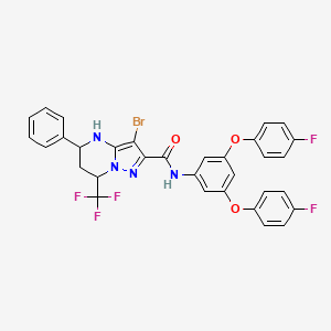 molecular formula C32H22BrF5N4O3 B11668799 N-[3,5-bis(4-fluorophenoxy)phenyl]-3-bromo-5-phenyl-7-(trifluoromethyl)-4,5,6,7-tetrahydropyrazolo[1,5-a]pyrimidine-2-carboxamide 