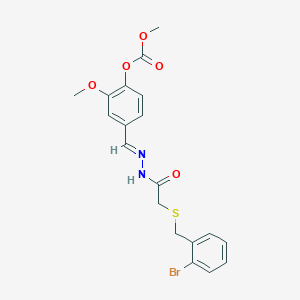 molecular formula C19H19BrN2O5S B11668812 4-(2-{[(2-Bromobenzyl)sulfanyl]acetyl}carbohydrazonoyl)-2-methoxyphenyl methyl carbonate 