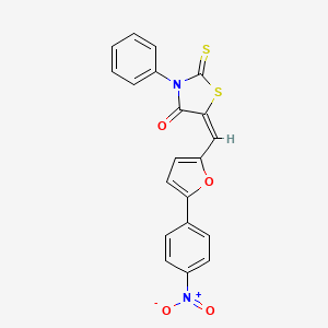 molecular formula C20H12N2O4S2 B11668852 (5E)-5-{[5-(4-nitrophenyl)furan-2-yl]methylidene}-3-phenyl-2-thioxo-1,3-thiazolidin-4-one 