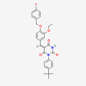 (5E)-1-(4-Tert-butylphenyl)-5-({3-ethoxy-4-[(4-fluorophenyl)methoxy]phenyl}methylidene)-1,3-diazinane-2,4,6-trione