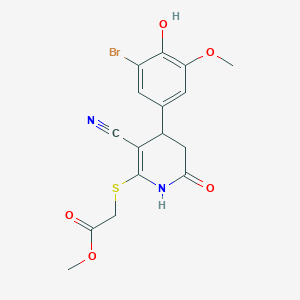 molecular formula C16H15BrN2O5S B11668903 Methyl {[4-(3-bromo-4-hydroxy-5-methoxyphenyl)-3-cyano-6-oxo-1,4,5,6-tetrahydropyridin-2-yl]sulfanyl}acetate 