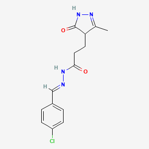 molecular formula C14H15ClN4O2 B11668943 N'-[(E)-(4-chlorophenyl)methylidene]-3-(3-methyl-5-oxo-4,5-dihydro-1H-pyrazol-4-yl)propanohydrazide 