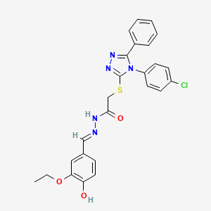 molecular formula C25H22ClN5O3S B11668965 2-{[4-(4-chlorophenyl)-5-phenyl-4H-1,2,4-triazol-3-yl]sulfanyl}-N'-[(E)-(3-ethoxy-4-hydroxyphenyl)methylidene]acetohydrazide 