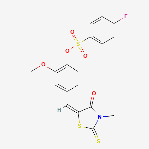 2-methoxy-4-[(E)-(3-methyl-4-oxo-2-thioxo-1,3-thiazolidin-5-ylidene)methyl]phenyl 4-fluorobenzenesulfonate