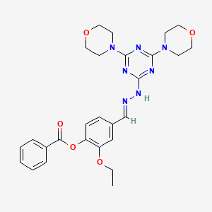 molecular formula C27H31N7O5 B11669093 4-[(E)-{2-[4,6-di(morpholin-4-yl)-1,3,5-triazin-2-yl]hydrazinylidene}methyl]-2-ethoxyphenyl benzoate 