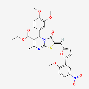 ethyl (2Z)-5-(3,4-dimethoxyphenyl)-2-{[5-(2-methoxy-5-nitrophenyl)furan-2-yl]methylidene}-7-methyl-3-oxo-2,3-dihydro-5H-[1,3]thiazolo[3,2-a]pyrimidine-6-carboxylate