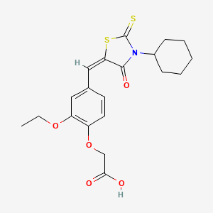 molecular formula C20H23NO5S2 B11669184 {4-[(E)-(3-cyclohexyl-4-oxo-2-thioxo-1,3-thiazolidin-5-ylidene)methyl]-2-ethoxyphenoxy}acetic acid 