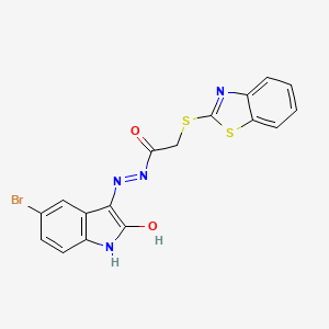 molecular formula C17H11BrN4O2S2 B11669243 2-(1,3-benzothiazol-2-ylsulfanyl)-N'-[(3Z)-5-bromo-2-oxo-1,2-dihydro-3H-indol-3-ylidene]acetohydrazide 