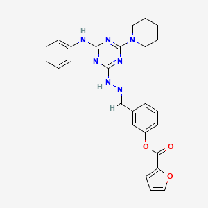 3-[(E)-{2-[4-(phenylamino)-6-(piperidin-1-yl)-1,3,5-triazin-2-yl]hydrazinylidene}methyl]phenyl furan-2-carboxylate