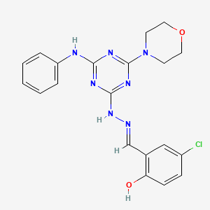 molecular formula C20H20ClN7O2 B11669267 4-chloro-2-[(E)-{2-[4-(morpholin-4-yl)-6-(phenylamino)-1,3,5-triazin-2-yl]hydrazinylidene}methyl]phenol 