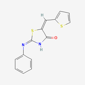 molecular formula C14H10N2OS2 B11669268 (5E)-2-anilino-5-(thiophen-2-ylmethylidene)-1,3-thiazol-4-one 