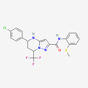 molecular formula C21H18ClF3N4OS B11669349 5-(4-chlorophenyl)-N-[2-(methylsulfanyl)phenyl]-7-(trifluoromethyl)-4,5,6,7-tetrahydropyrazolo[1,5-a]pyrimidine-2-carboxamide 