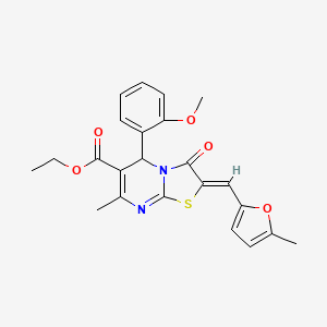 molecular formula C23H22N2O5S B11669362 ethyl (2Z)-5-(2-methoxyphenyl)-7-methyl-2-[(5-methylfuran-2-yl)methylidene]-3-oxo-2,3-dihydro-5H-[1,3]thiazolo[3,2-a]pyrimidine-6-carboxylate 