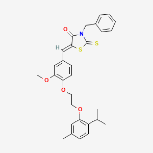 molecular formula C30H31NO4S2 B11669389 (5Z)-3-benzyl-5-(3-methoxy-4-{2-[5-methyl-2-(propan-2-yl)phenoxy]ethoxy}benzylidene)-2-thioxo-1,3-thiazolidin-4-one 