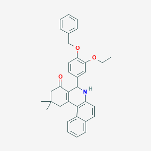 molecular formula C34H33NO3 B11669401 5-[4-(benzyloxy)-3-ethoxyphenyl]-2,2-dimethyl-2,3,5,6-tetrahydrobenzo[a]phenanthridin-4(1H)-one 