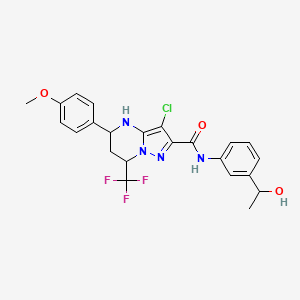 molecular formula C23H22ClF3N4O3 B11669424 3-chloro-N-[3-(1-hydroxyethyl)phenyl]-5-(4-methoxyphenyl)-7-(trifluoromethyl)-4,5,6,7-tetrahydropyrazolo[1,5-a]pyrimidine-2-carboxamide 