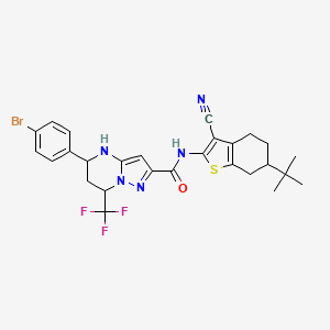 molecular formula C27H27BrF3N5OS B11669427 5-(4-bromophenyl)-N-(6-tert-butyl-3-cyano-4,5,6,7-tetrahydro-1-benzothiophen-2-yl)-7-(trifluoromethyl)-4,5,6,7-tetrahydropyrazolo[1,5-a]pyrimidine-2-carboxamide 