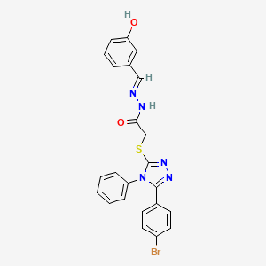 molecular formula C23H18BrN5O2S B11669434 2-{[5-(4-bromophenyl)-4-phenyl-4H-1,2,4-triazol-3-yl]sulfanyl}-N'-[(E)-(3-hydroxyphenyl)methylidene]acetohydrazide 