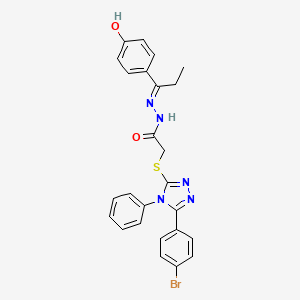 molecular formula C25H22BrN5O2S B11669447 2-{[5-(4-bromophenyl)-4-phenyl-4H-1,2,4-triazol-3-yl]sulfanyl}-N'-[(1E)-1-(4-hydroxyphenyl)propylidene]acetohydrazide 