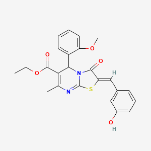 molecular formula C24H22N2O5S B11669458 ethyl (2Z)-2-(3-hydroxybenzylidene)-5-(2-methoxyphenyl)-7-methyl-3-oxo-2,3-dihydro-5H-[1,3]thiazolo[3,2-a]pyrimidine-6-carboxylate 