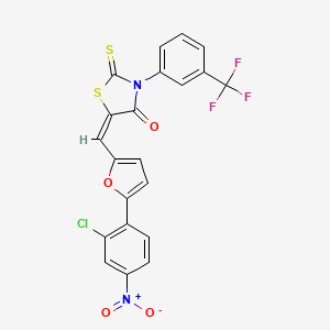 molecular formula C21H10ClF3N2O4S2 B11669514 (5E)-5-{[5-(2-Chloro-4-nitrophenyl)furan-2-YL]methylidene}-2-sulfanylidene-3-[3-(trifluoromethyl)phenyl]-1,3-thiazolidin-4-one 