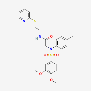 molecular formula C24H27N3O5S2 B11669564 2-[N-(4-Methylphenyl)3,4-dimethoxybenzenesulfonamido]-N-[2-(pyridin-2-ylsulfanyl)ethyl]acetamide 