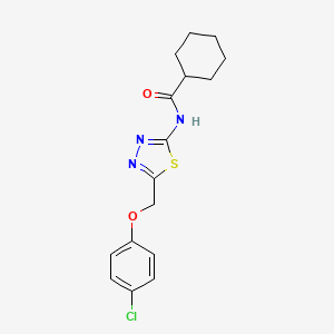 molecular formula C16H18ClN3O2S B11669579 N-{5-[(4-chlorophenoxy)methyl]-1,3,4-thiadiazol-2-yl}cyclohexanecarboxamide 