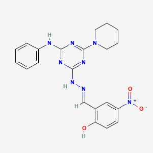 4-nitro-2-[(E)-{2-[4-(phenylamino)-6-(piperidin-1-yl)-1,3,5-triazin-2-yl]hydrazinylidene}methyl]phenol