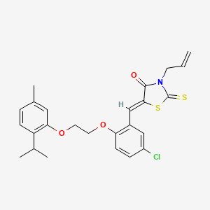 molecular formula C25H26ClNO3S2 B11669624 (5Z)-5-(5-chloro-2-{2-[5-methyl-2-(propan-2-yl)phenoxy]ethoxy}benzylidene)-3-(prop-2-en-1-yl)-2-thioxo-1,3-thiazolidin-4-one 