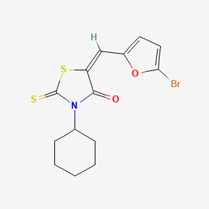 molecular formula C14H14BrNO2S2 B11669633 (5E)-5-[(5-bromofuran-2-yl)methylidene]-3-cyclohexyl-2-sulfanylidene-1,3-thiazolidin-4-one 