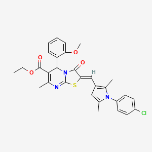 molecular formula C30H28ClN3O4S B11669748 ethyl (2Z)-2-{[1-(4-chlorophenyl)-2,5-dimethyl-1H-pyrrol-3-yl]methylidene}-5-(2-methoxyphenyl)-7-methyl-3-oxo-2,3-dihydro-5H-[1,3]thiazolo[3,2-a]pyrimidine-6-carboxylate 