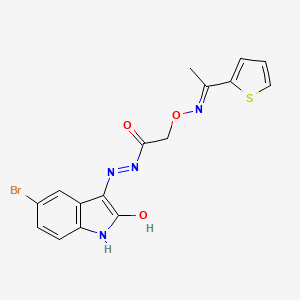 N'-[(3Z)-5-bromo-2-oxo-1,2-dihydro-3H-indol-3-ylidene]-2-({[(1E)-1-(thiophen-2-yl)ethylidene]amino}oxy)acetohydrazide