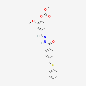 molecular formula C24H22N2O5S B11669783 2-methoxy-4-{(E)-[2-({4-[(phenylsulfanyl)methyl]phenyl}carbonyl)hydrazinylidene]methyl}phenyl methyl carbonate 