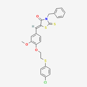 molecular formula C26H22ClNO3S3 B11669811 (5Z)-3-benzyl-5-(4-{2-[(4-chlorophenyl)sulfanyl]ethoxy}-3-methoxybenzylidene)-2-thioxo-1,3-thiazolidin-4-one 