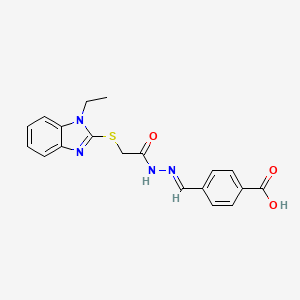 4-[(E)-(2-{[(1-ethyl-1H-benzimidazol-2-yl)sulfanyl]acetyl}hydrazinylidene)methyl]benzoic acid