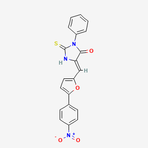 molecular formula C20H13N3O4S B11669871 (5Z)-5-{[5-(4-nitrophenyl)furan-2-yl]methylidene}-3-phenyl-2-thioxoimidazolidin-4-one 