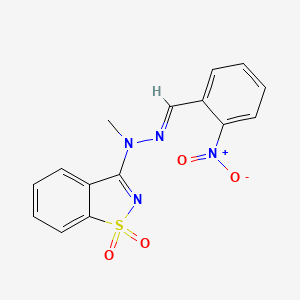 molecular formula C15H12N4O4S B11669876 3-[(2E)-1-methyl-2-(2-nitrobenzylidene)hydrazinyl]-1,2-benzothiazole 1,1-dioxide 