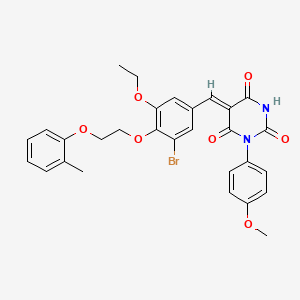 molecular formula C29H27BrN2O7 B11669913 (5Z)-5-{3-bromo-5-ethoxy-4-[2-(2-methylphenoxy)ethoxy]benzylidene}-1-(4-methoxyphenyl)pyrimidine-2,4,6(1H,3H,5H)-trione 