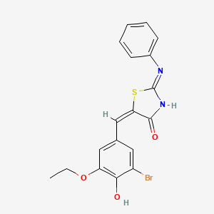 molecular formula C18H15BrN2O3S B11669928 (5E)-5-(3-bromo-5-ethoxy-4-hydroxybenzylidene)-2-(phenylamino)-1,3-thiazol-4(5H)-one 