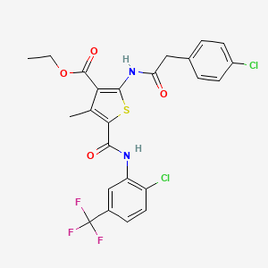 molecular formula C24H19Cl2F3N2O4S B11669941 Ethyl 2-{[(4-chlorophenyl)acetyl]amino}-5-{[2-chloro-5-(trifluoromethyl)phenyl]carbamoyl}-4-methylthiophene-3-carboxylate 