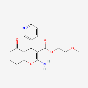 molecular formula C18H20N2O5 B11669957 2-methoxyethyl 2-amino-5-oxo-4-(pyridin-3-yl)-5,6,7,8-tetrahydro-4H-chromene-3-carboxylate 