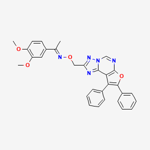 molecular formula C30H25N5O4 B11669984 (1E)-1-(3,4-dimethoxyphenyl)-N-[(8,9-diphenylfuro[3,2-e][1,2,4]triazolo[1,5-c]pyrimidin-2-yl)methoxy]ethanimine 