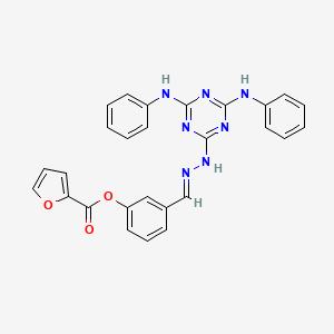 molecular formula C27H21N7O3 B11670091 3-[(E)-{2-[4,6-bis(phenylamino)-1,3,5-triazin-2-yl]hydrazinylidene}methyl]phenyl furan-2-carboxylate 