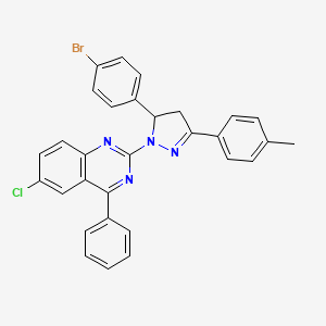 molecular formula C30H22BrClN4 B11670111 2-[5-(4-bromophenyl)-3-(4-methylphenyl)-4,5-dihydro-1H-pyrazol-1-yl]-6-chloro-4-phenylquinazoline 