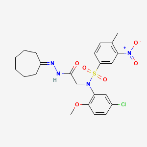 molecular formula C23H27ClN4O6S B11670112 N-(5-Chloro-2-methoxyphenyl)-N-[(N'-cycloheptylidenehydrazinecarbonyl)methyl]-4-methyl-3-nitrobenzene-1-sulfonamide 