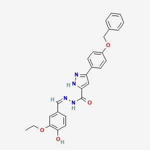 N-[(Z)-(3-ethoxy-4-hydroxyphenyl)methylideneamino]-3-(4-phenylmethoxyphenyl)-1H-pyrazole-5-carboxamide