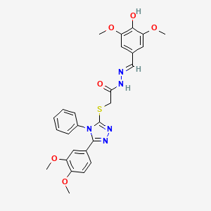 2-{[5-(3,4-dimethoxyphenyl)-4-phenyl-4H-1,2,4-triazol-3-yl]sulfanyl}-N'-[(E)-(4-hydroxy-3,5-dimethoxyphenyl)methylidene]acetohydrazide