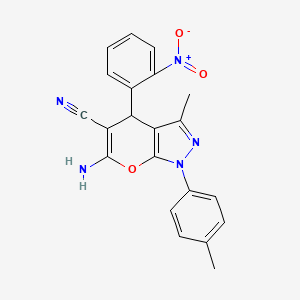 molecular formula C21H17N5O3 B11670183 6-Amino-3-methyl-1-(4-methylphenyl)-4-(2-nitrophenyl)-1,4-dihydropyrano[2,3-c]pyrazole-5-carbonitrile 